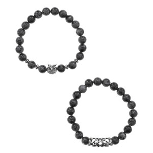 BJBS-391-02 Парные браслеты Сова, обсидиан