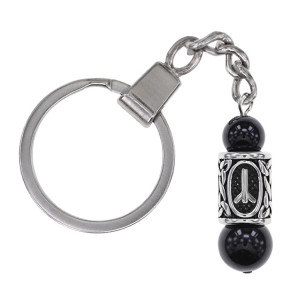 BKC-03 Брелок-амулет с руной Чернобог из нерж.стали, Чёрный агат