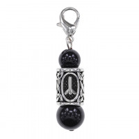 BKC1-03 Брелок-амулет с руной Чернобог из нерж.стали, Чёрный агат