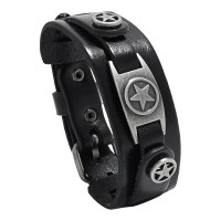 BS843 Кожаный браслет Звезда, 25х3см, цвет чёрный