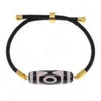 BSDA-01 Браслет с 3-глазой бусиной Дзи на чёрном шнуре