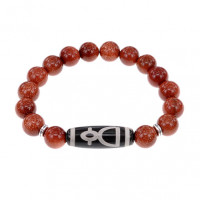 BSDS-11-01 Браслет с бусиной Дзи Кубера и синт.камнем Коричневый авантюрин