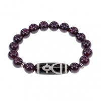 BSDS-11-06 Браслет с бусиной Дзи Кубера и нат.камнем Гранат