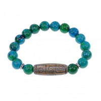 BSDS-23-21 Браслет с 9-глазой бусиной Дзи и синт.камнем Хризоколла