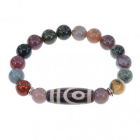 BSDS-26-25 Браслет с 2-глазой бусиной Дзи и нат.камнем Яшма