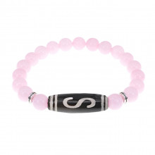 BSDS8-10-15 Браслет с бусиной Дзи Денежный крючок и нат.камнем Розовый кварц