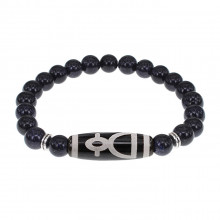 BSDS8-11-02 Браслет с бусиной Дзи Кубера и синт.камнем Синий авантюрин