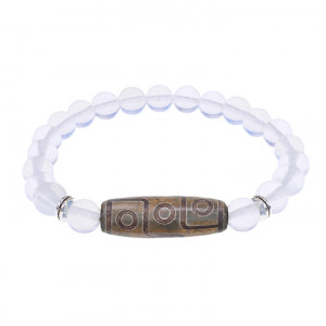 BSDS8-23-11 Браслет с 9-глазой бусиной Дзи и синт.камнем Лунный камень