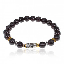 BSHE-11-06 Браслет с 9-глазой бусиной Дзи, нат.камень Гранат 8мм