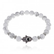 BSHE-S-07 Браслет - амулет Хамса с нат.камнем Кахолонг 8мм