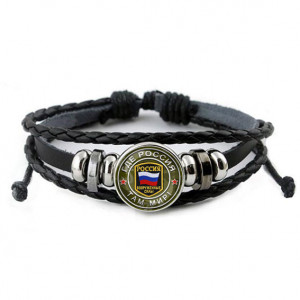 BSK-0238 Кожаный браслет Где Россия, там мир