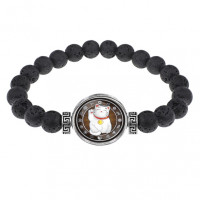 BSL-0217 Браслет из лавы 8мм Манеки-Неко