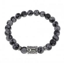 BSRD-06-14 Браслет с руной Эваз и нат.камнем Снежный обсидиан