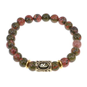 BSRG-10-20 Браслет с руной Райдо и нат.камнем Унакит
