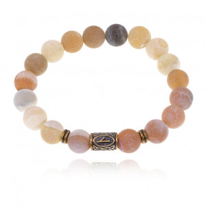 BSRK-05-04 Браслет со славянской руной Нужда и нат.камнем Африканский агат