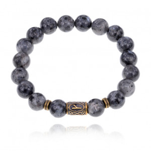 BSRK-06-08 Браслет со славянской руной Крада и нат.камнем Лабрадор