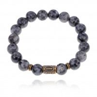 BSRJ-18-08 Браслет со славянской руной Исток и нат.камнем Лабрадор 10мм