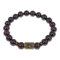 BSRN-02-06 Браслет со славянской руной Чернобог и нат.камнем Гранат, 7,5мм