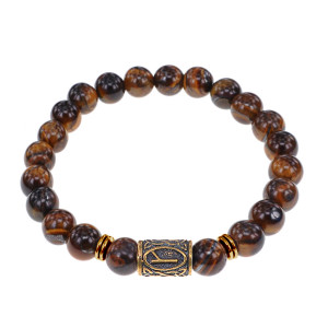 BSRN-03-19 Браслет со славянской руной Алатырь и нат.камнем Тигровый глаз, 8мм