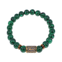 BSRN-12-12 Браслет со славянской руной Леля и синт.камнем Малахит, 8мм