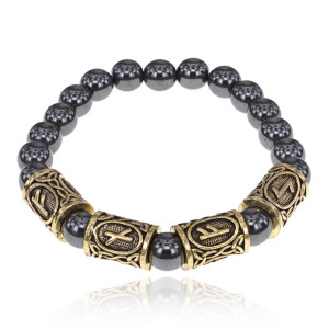 BSRQ-10 Рунический браслет Богатство через преодоление кризиса с синт.камнем Гематит 8мм