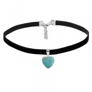 CHO-02-02 Бархатный чокер с сердцем из амазонита