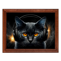 POSG-0321 Постер в рамке 23x17см Чёрный кот в наушниках