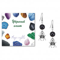 SEB07-22-14 Серьги Паук (защита, трудолюбие, достаток), Чёрный агат