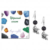 SEB07-22-25 Серьги Дракон (удача, могущество, успех), Чёрный агат