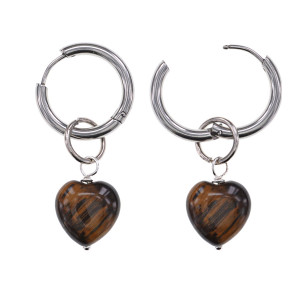SEC-02-03 Серьги Сердце с нат.камнем Тигровый глаз