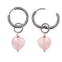SEC-02-12 Серьги Сердце с нат.камнем Розовый кварц