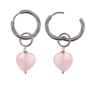 SEC-02-12 Серьги Сердце с нат.камнем Розовый кварц
