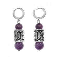 SERX01-42 Серьги-амулеты с руной из нерж.стали Беркана, Аметист