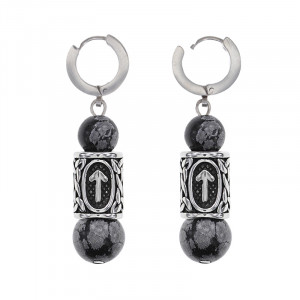 SERX02-14 Серьги-амулеты с руной из нерж.стали Треба, Обсидиан
