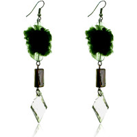 UD141-g Серьги с ромбовидным кристаллом, цвет зелёный