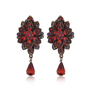 UD334 Серьги-клипсы Георгина, 6х2,5см, цвет красный