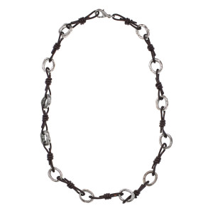 UG256-01 Колье, 45см, цвет коричневый/серебряный