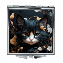 ZER2-0423 Складное зеркало квадратное Котёнок и цветы