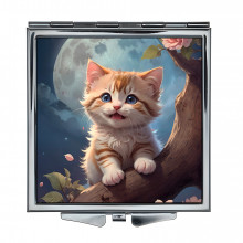 ZER2-0424 Складное зеркало квадратное Котёнок на дереве