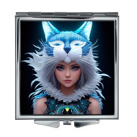 ZER2-0486 Складное зеркало квадратное Девушка кошка