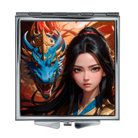 ZER2-0496 Складное зеркало квадратное Девушка с драконом
