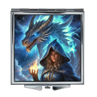 ZER2-0583 Складное зеркало квадратное Дракон и маг