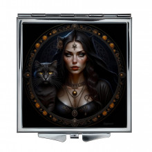ZER2-0659 Складное зеркало квадратное Колдунья и кошка