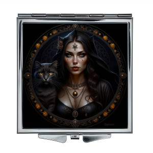 ZER2-0659 Складное зеркало квадратное Колдунья и кошка
