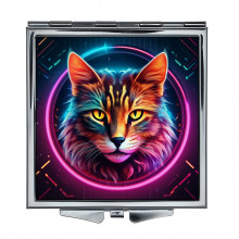 ZER2-0831 Складное зеркало квадратное Кот неон