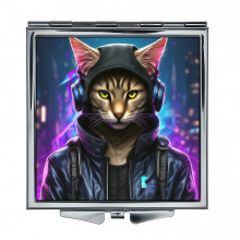 ZER2-0993 Складное зеркало квадратное Кот киберпанк