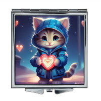ZER2-0995 Складное зеркало квадратное Котёнок сердце