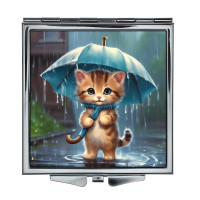 ZER2-1013 Складное зеркало квадратное Котёнок с зонтиком