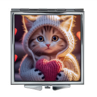 ZER2-1018 Складное зеркало квадратное Кошка в свитере