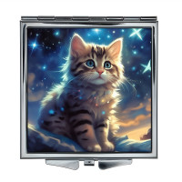 ZER2-1036 Складное зеркало квадратное Котёнок на фоне звёздного неба